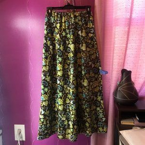 Colorful and fun summer long maxi skirt with lime green and blue patterns